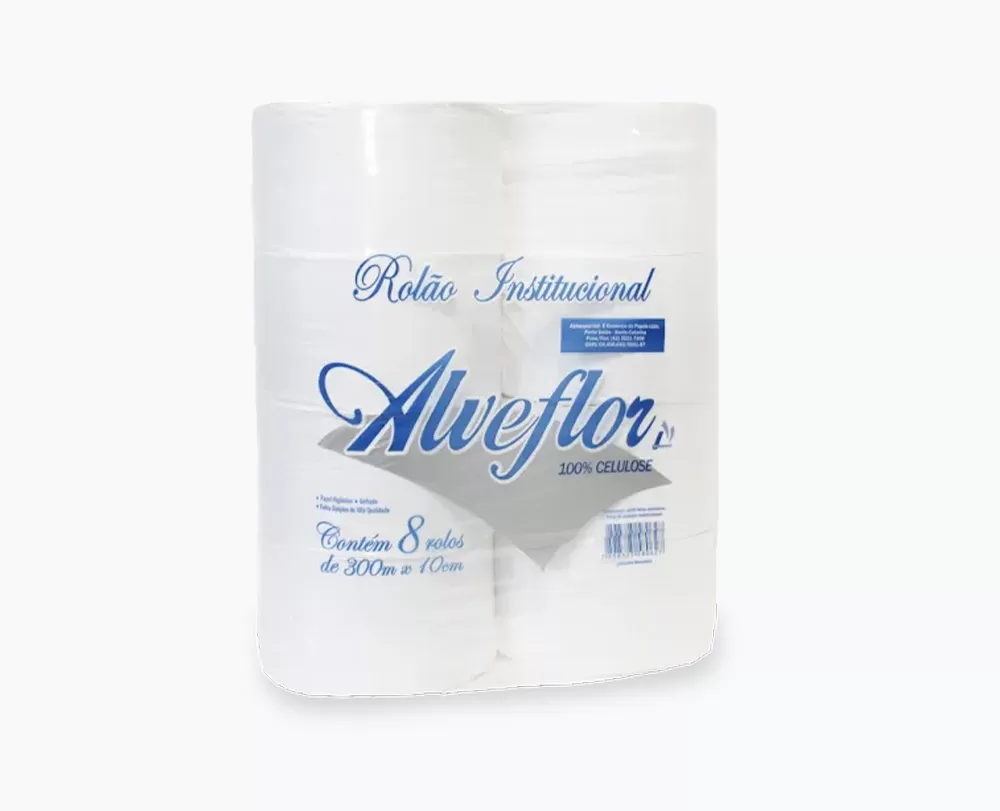 Papel higiênico rolão extra luxo Alveflor 8 unidades 300m