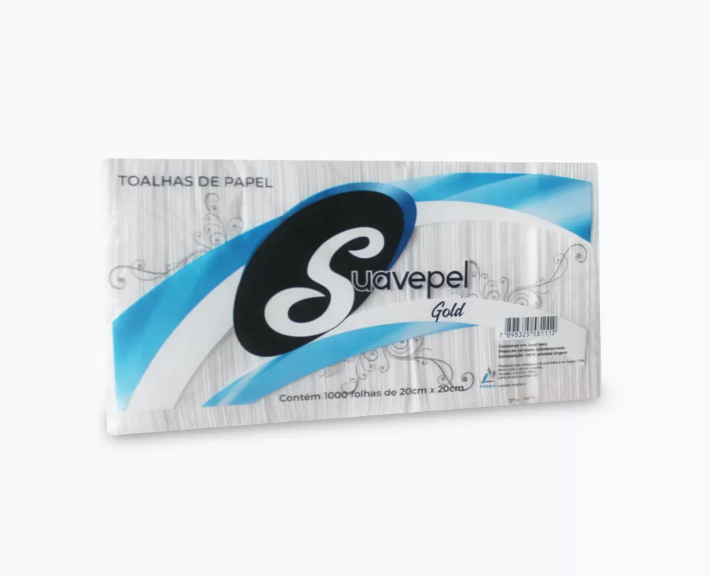 Papel toalha interfolhado Suavepel 100% celulose 28g 20X20 1000 folhas